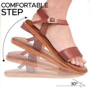 NEW PIORRI Handmade In Pakistan Leather Ankle Wrap Flat Sandals maroon 825 2j7